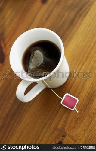 High angle view of a cup of tea