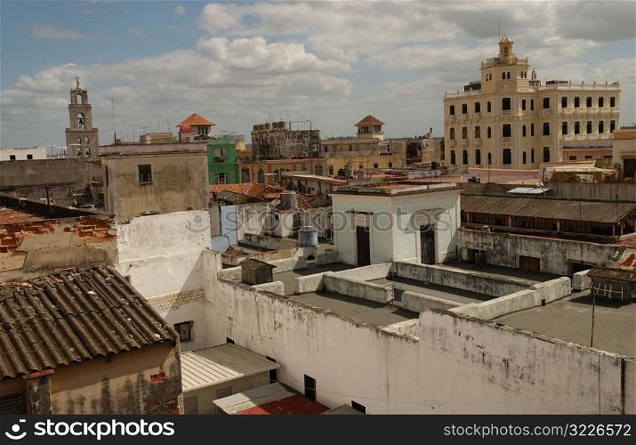 High angle view of a dilapidated housing complex, Havana, Cuba