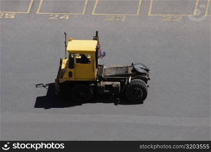 High angle view of a forklift at a commercial dock
