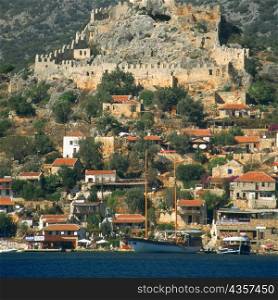 High angle view of a fort on a hill, Kale Fortress, Kekova, Antalya, Turkey