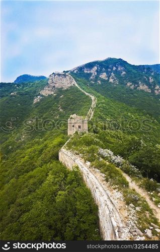High angle view of a fortified wall, Great Wall Of China, Beijing, China