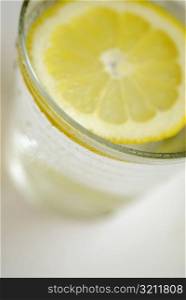 High angle view of a glass of lemonade