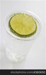 High angle view of a glass of lemonade