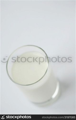 High angle view of a glass of milk