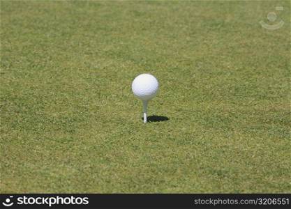 High angle view of a golf ball on a golf tee