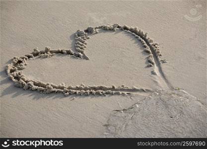 High angle view of a heart shape on the beach