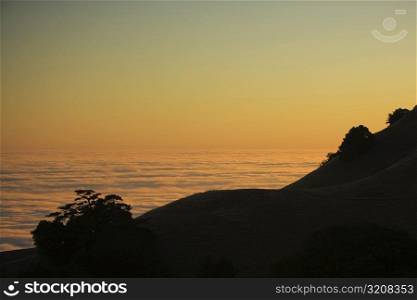 High angle view of a hill surrounded by clouds, Mt. Tamalpais State Park, California, USA