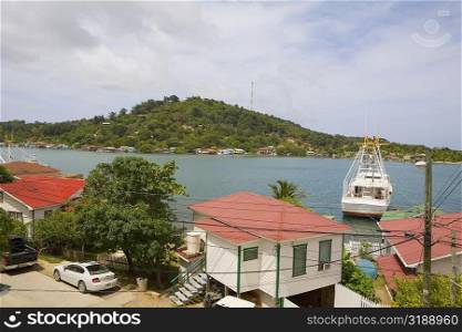 High angle view of a house on the coast, Jonesville, Roatan, Bay Islands, Honduras
