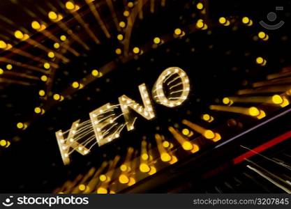 High angle view of a Keno neon sign, Las Vegas, Nevada, USA
