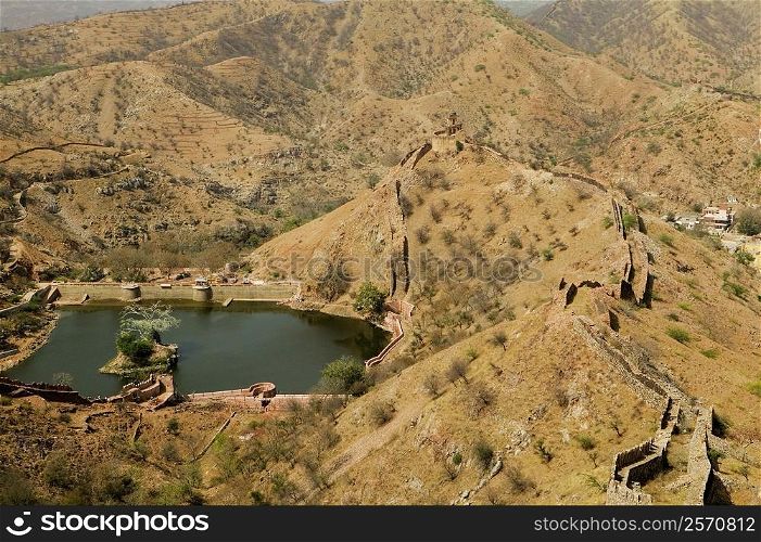 High angle view of a lake, Jaigarh Fort, Jaipur, Rajasthan, India