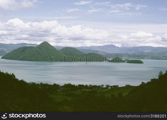 High angle view of a lake, Lake Toya, Hokkaido, Japan