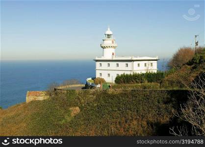 High angle view of a light house on the coast, Spain