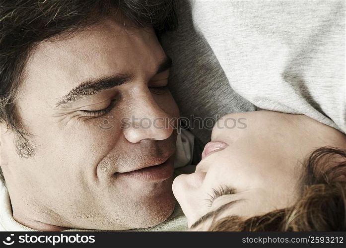 High angle view of a mature man looking at a mature woman