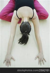 High angle view of a mature woman exercising