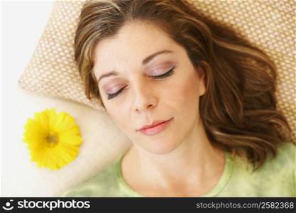 High angle view of a mature woman sleeping