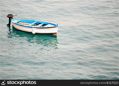 High angle view of a motorboat, Positano, Amalfi Coast, Salerno, Campania, Italy