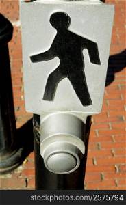 High angle view of a pedestrian crossing sign, Boston, Massachusetts, USA