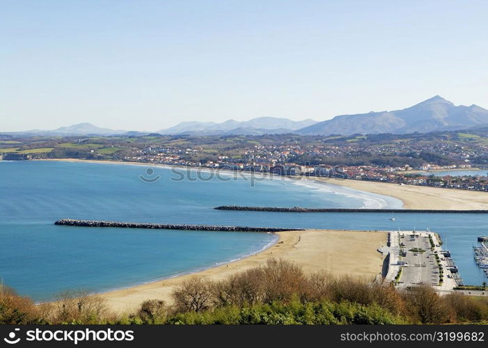 High angle view of a pier on a coast, Spain