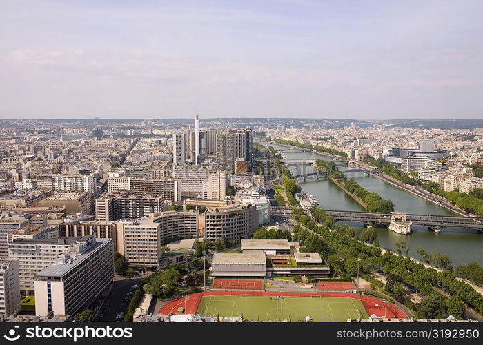 High angle view of a river passing through a city, Seine River, Paris, France