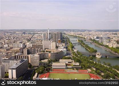 High angle view of a river passing through a city, Seine River, Paris, France