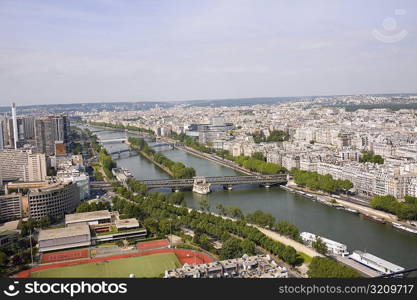 High angle view of a river passing through a city, Seine River, Paris, France