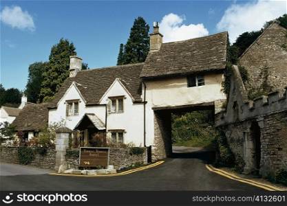 High angle view of a road leading to the entrance of a house, Castle Combe, England