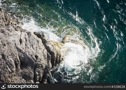 High angle view of a rock formation at the seaside, Costiera Amalfitana, Salerno, Campania, Italy