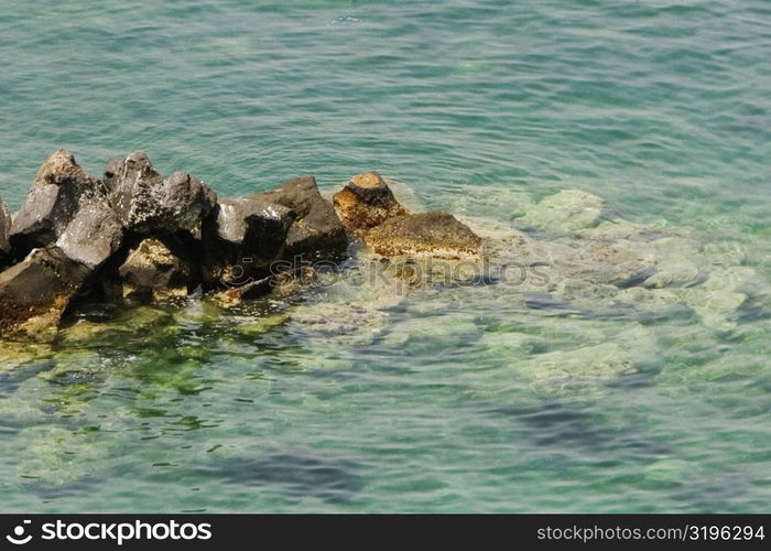 High angle view of a rock formation in the sea, Bay of Naples, Sorrento, Sorrentine Peninsula, Naples Province, Campania, Italy