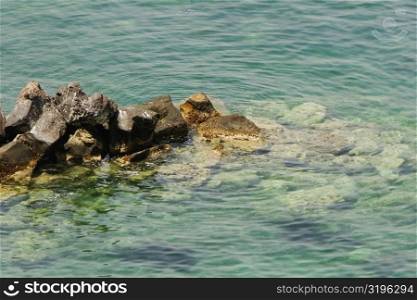 High angle view of a rock formation in the sea, Bay of Naples, Sorrento, Sorrentine Peninsula, Naples Province, Campania, Italy