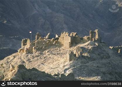 High angle view of a ruined fort on a mountain, Crusader Fort, Israel