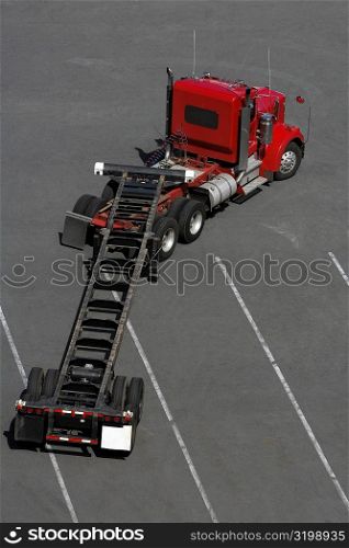 High angle view of a semi-truck at a commercial dock