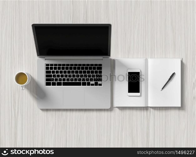 High angle view of a setting table of business workplace, shot in office, home work space