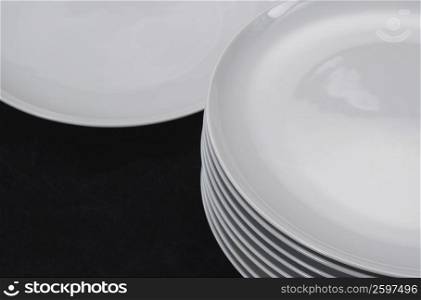 High angle view of a stack of plates