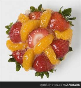 High angle view of a strawberry tart