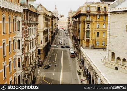 High angle view of a street in a city, Via XX Settembre, Piazza De Ferrari, Genoa, Liguria, Italy