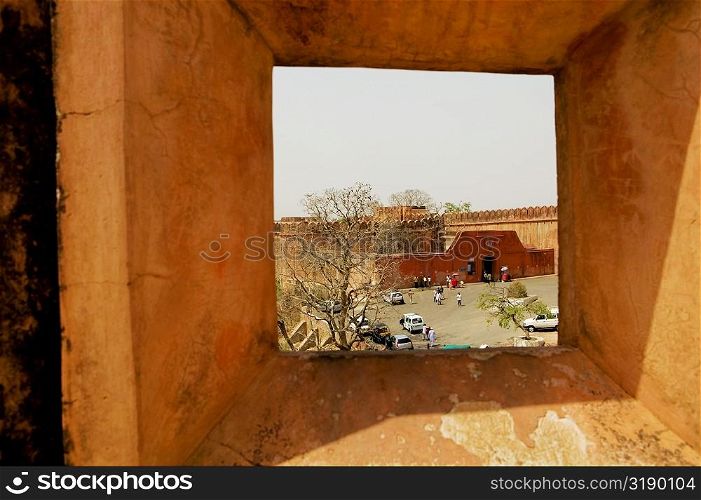 High angle view of a street viewed from a window of a fort, Jaigarh Fort, Jaipur, Rajasthan, India