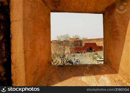 High angle view of a street viewed from a window of a fort, Jaigarh Fort, Jaipur, Rajasthan, India