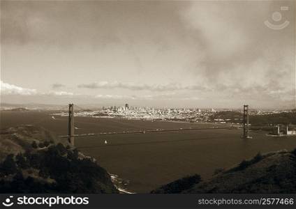 High angle view of a suspension bridge, Golden Gate Bridge, San Francisco, California, USA