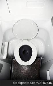 High angle view of a toilet in an airplane