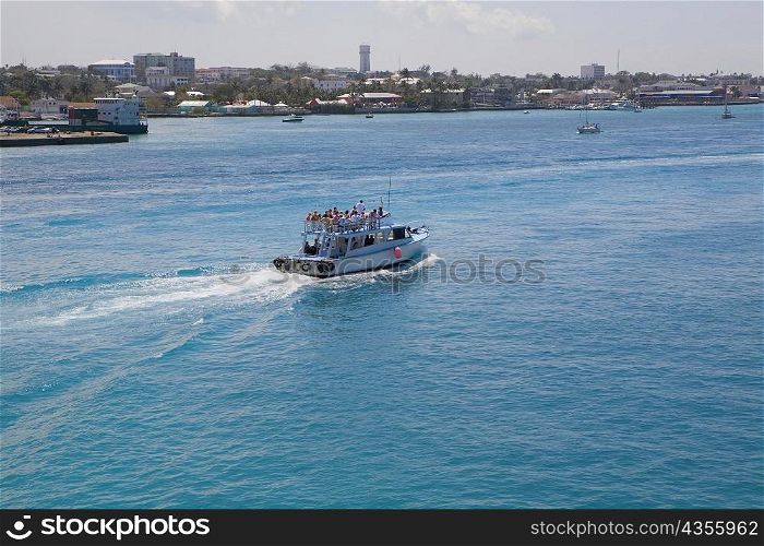 High angle view of a tourboat in the sea, Nassau, Bahamas