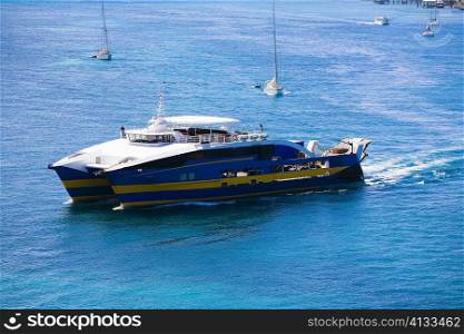 High angle view of a tourboat in water, Nassau, Bahamas