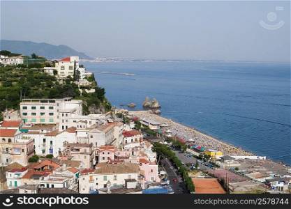 High angle view of a town at the seaside, Vietri sul Mare, Costiera Amalfitana, Salerno, Campania, Italy