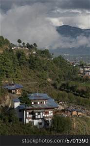 High angle view of a town, Chokhor Valley, Bumthang District, Bhutan