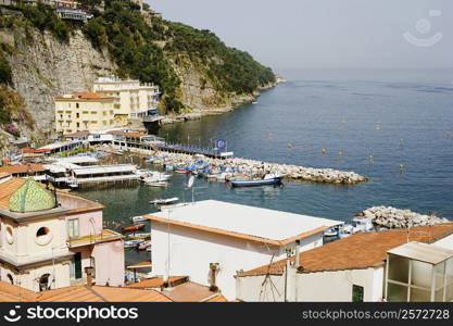 High angle view of a town, Church of St. Anna, Marina Grande, Capri, Sorrento, Sorrentine Peninsula, Naples Province, Campania, Italy