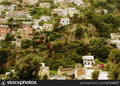 High angle view of a town, Positano, Amalfi Coast, Salerno, Campania, Italy