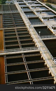 High angle view of a water treatment plant, Potomac River, Maryland, USA