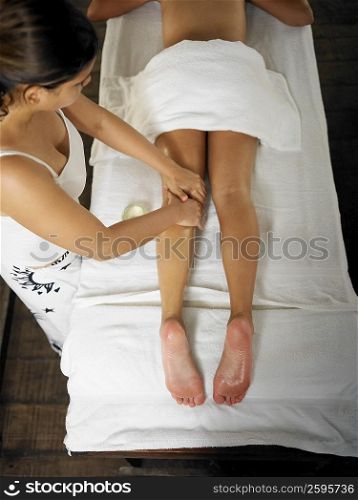 High angle view of a woman receiving spa treatment