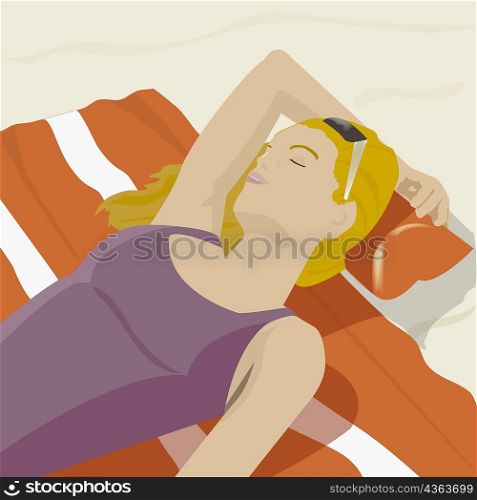 High angle view of a woman sunbathing