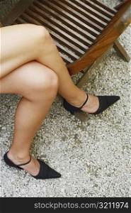 High angle view of a woman wearing high heel shoes