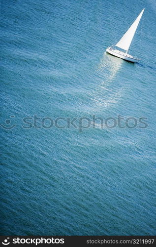 High angle view of a yacht in the sea